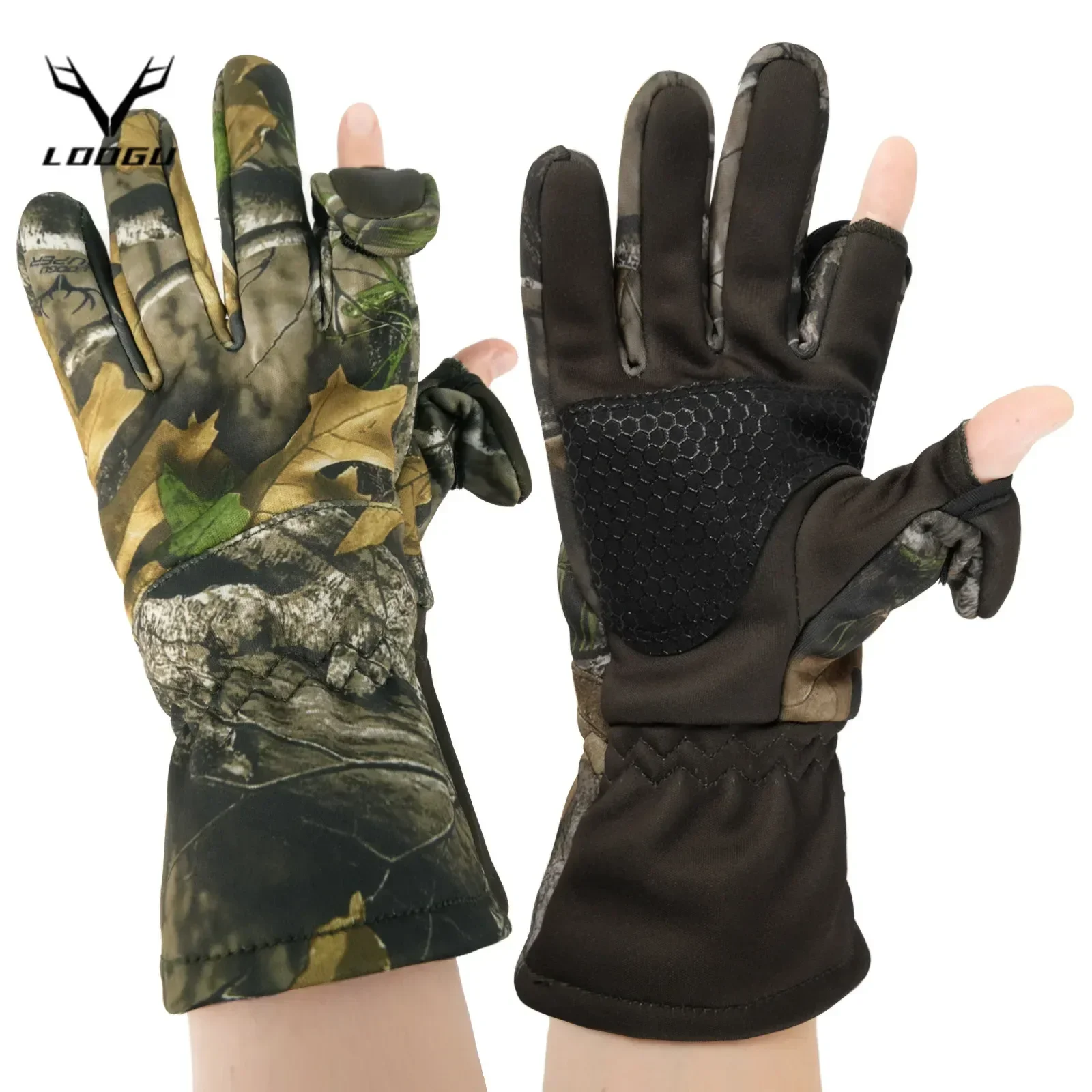 LOOGU Thermal Camo Hunting Gloves-Bionic Design Anti-Slip Waterproof for Fishing & Outdoor Sports Heated Winter Gear Unisex