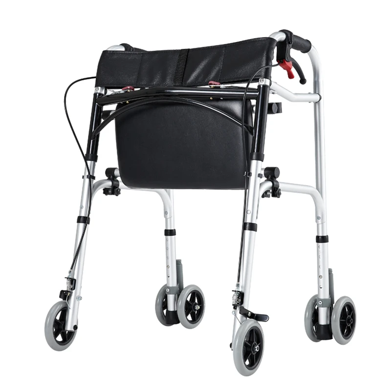 Walking assistant with wheels and seat Learning walker for elderly Hand-pushed walking aid with hand brake for seniors