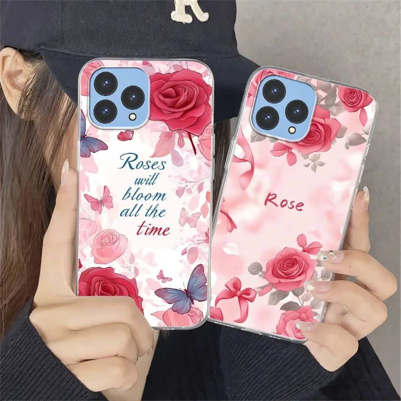 Luxury Transparent Shockproof Silicone Phone Case with Marble Flower Design