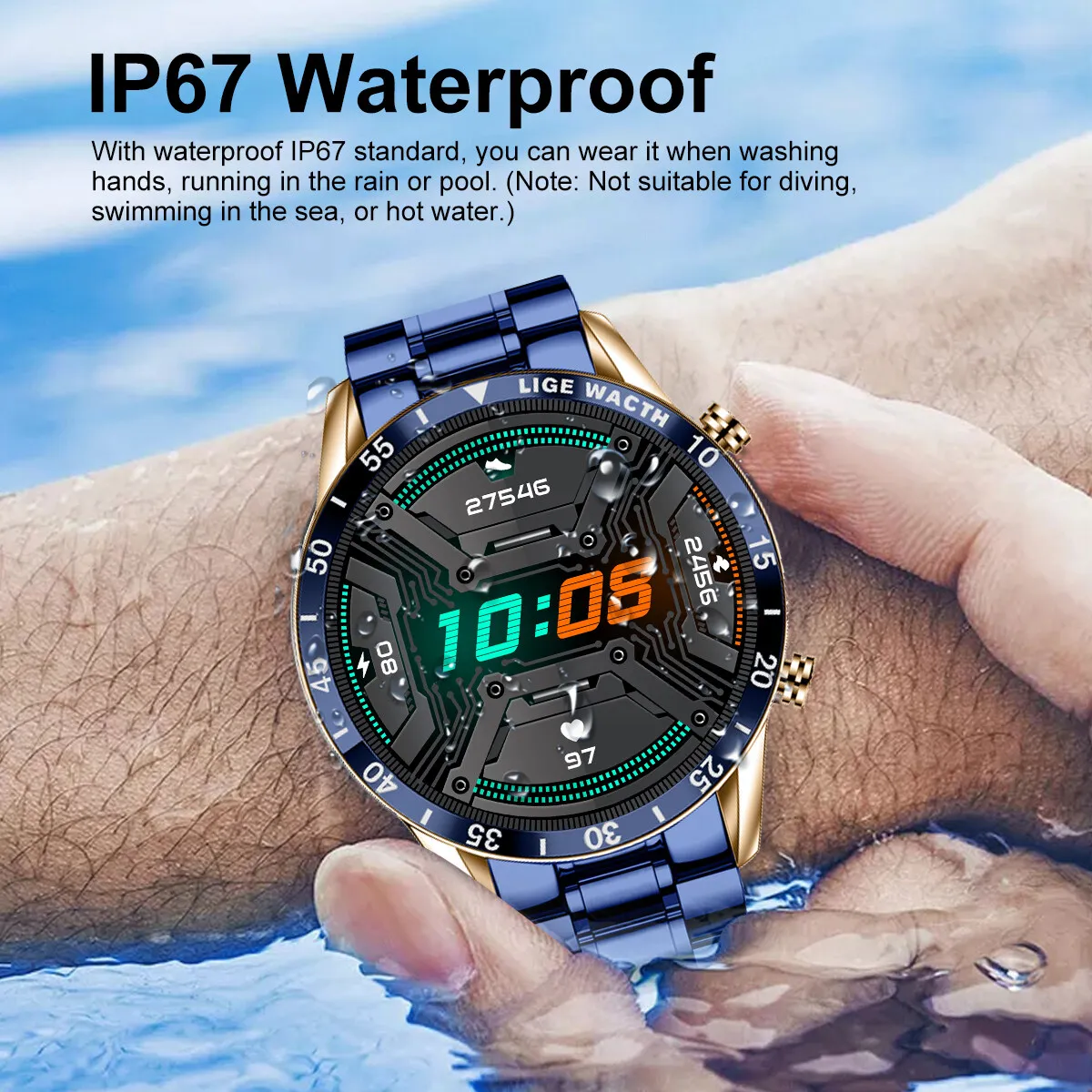 LIGE 2026 New Blue Smart Watch Bluetooth Call Heart Rate Sleep Monitor Sport Fitness Tracker IP67 Waterproof Steel Smart Watches