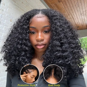 40 Inch V Part Deep Wave Wig Human Hair No Leave Out Upgrader Glueless 200 Density Kinky Curly V Shape Wigs Beginner Friendly 1