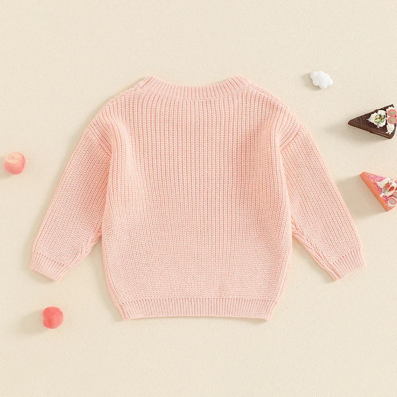 Infant Baby Girl Boys 1st Birthday Outfit Sweater Cake Embroidery Knit Pullover Sweatshirt Fall Winter Clothes
