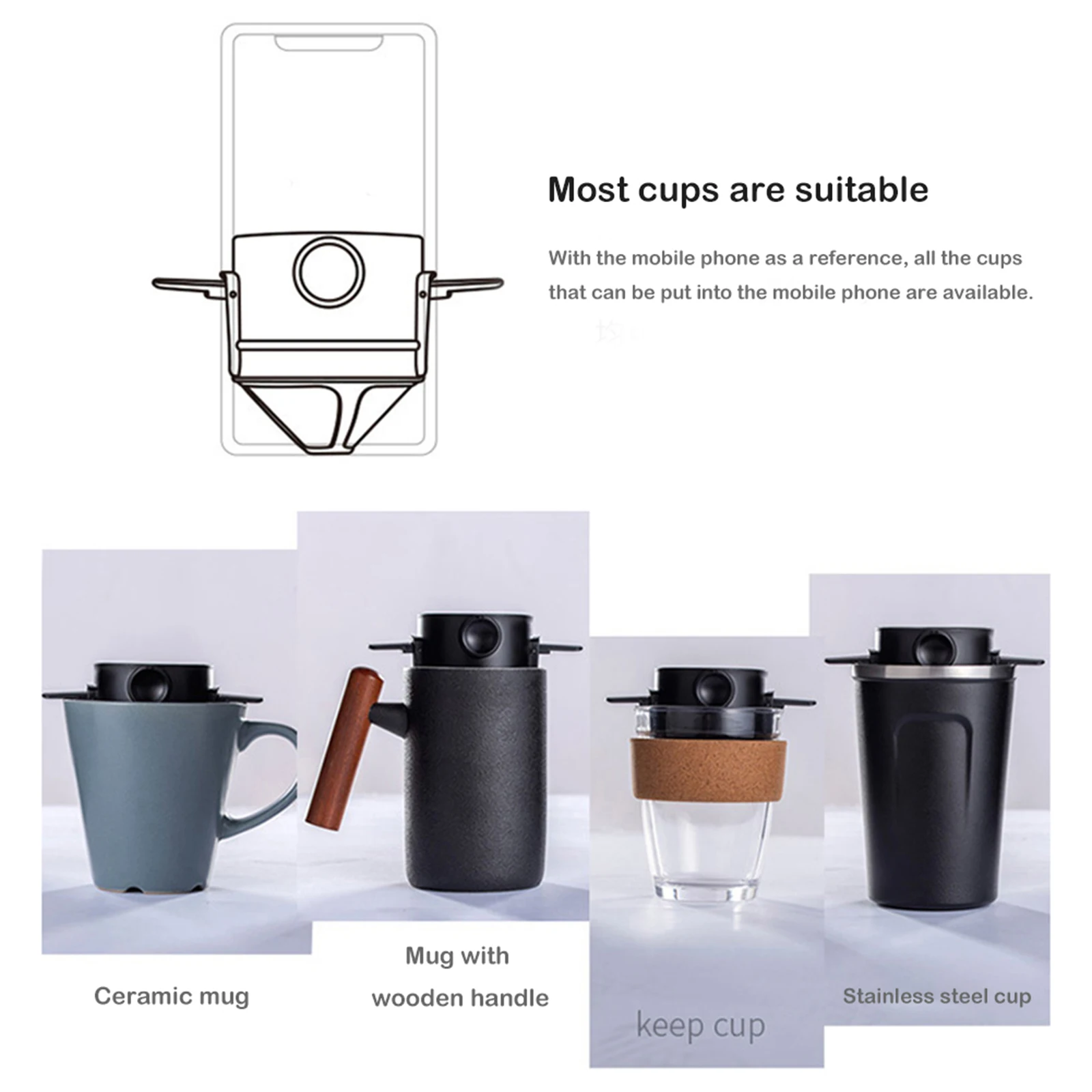 2 Pack Reusable Coffee Filter Foldable Stainless Steel Pour Over Coffee Dripper