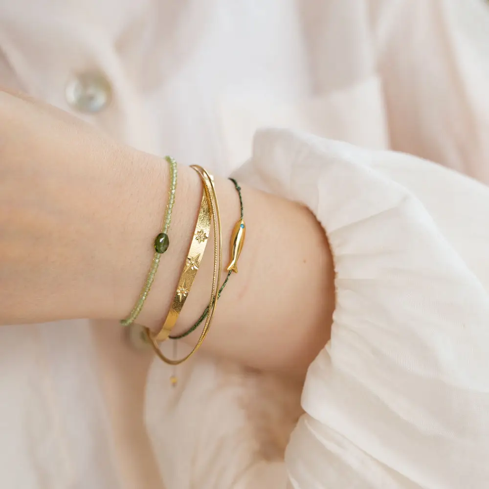 Gold-Plated Fish Zircon with Flash Green Bracelet Wrist Chain