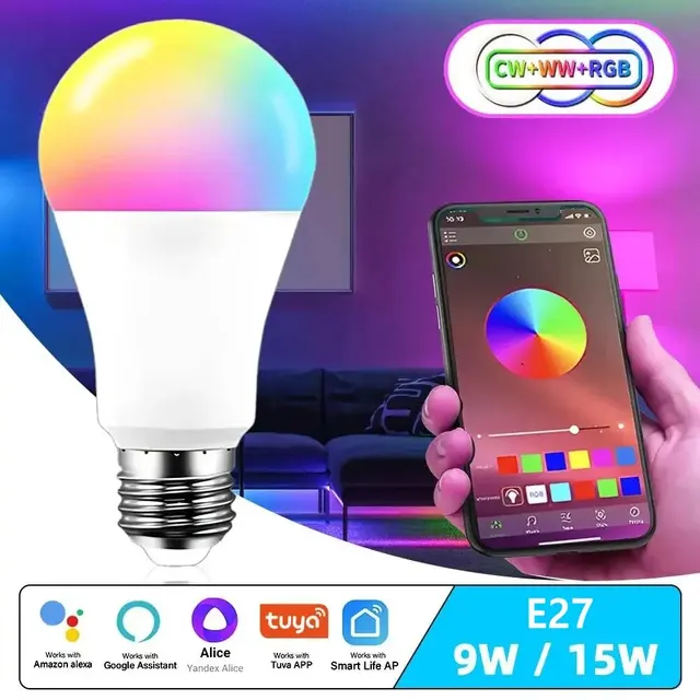 Tuya-bombilla inteligente E27 B22 RGB, luz LED regulable con WiFi