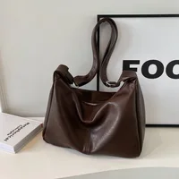 HOMEFISH Leather Commuter Vintage Casual Tote Bag Maillard Stylish Crossbody Bags for Women Texture Large Capacity Temperament 3