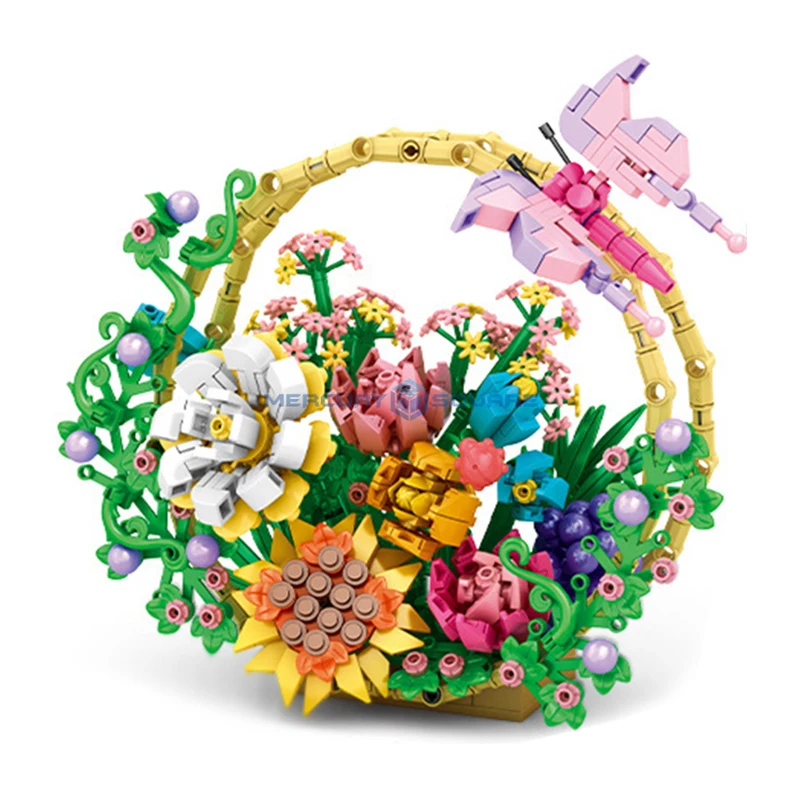 Flower Basket Plant Building Blocks Moc C0288 Ideas Art And Crafts Series Model Bricks House Ornament Toy Set Gift Kids Girls