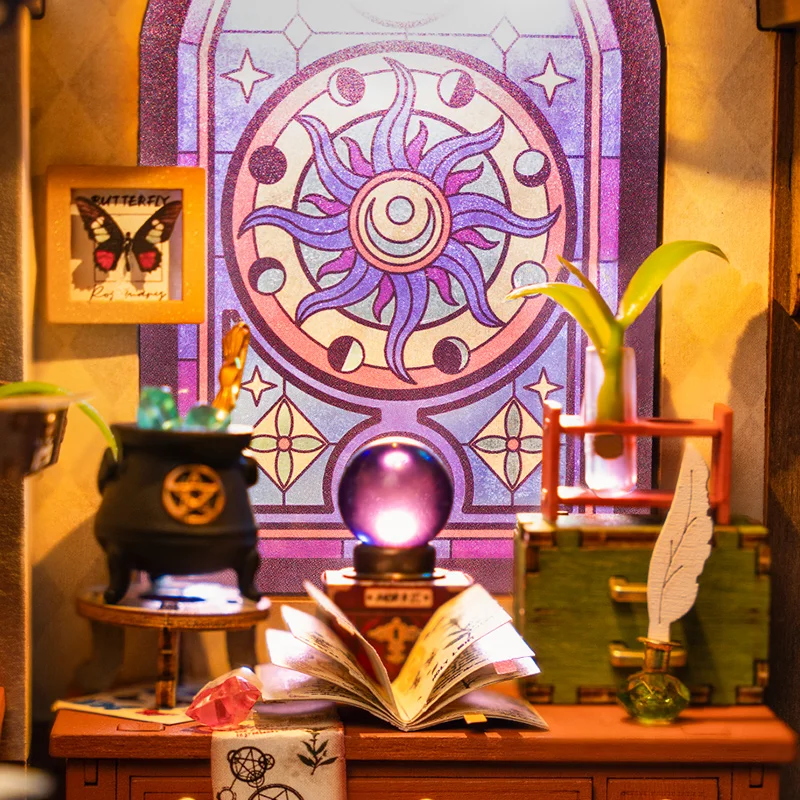 Robotime Rolife The Magic Study DIY Miniature House with Many Magic Note Books Dollhouse Decoration 3D Wooden Puzzle DG166 3