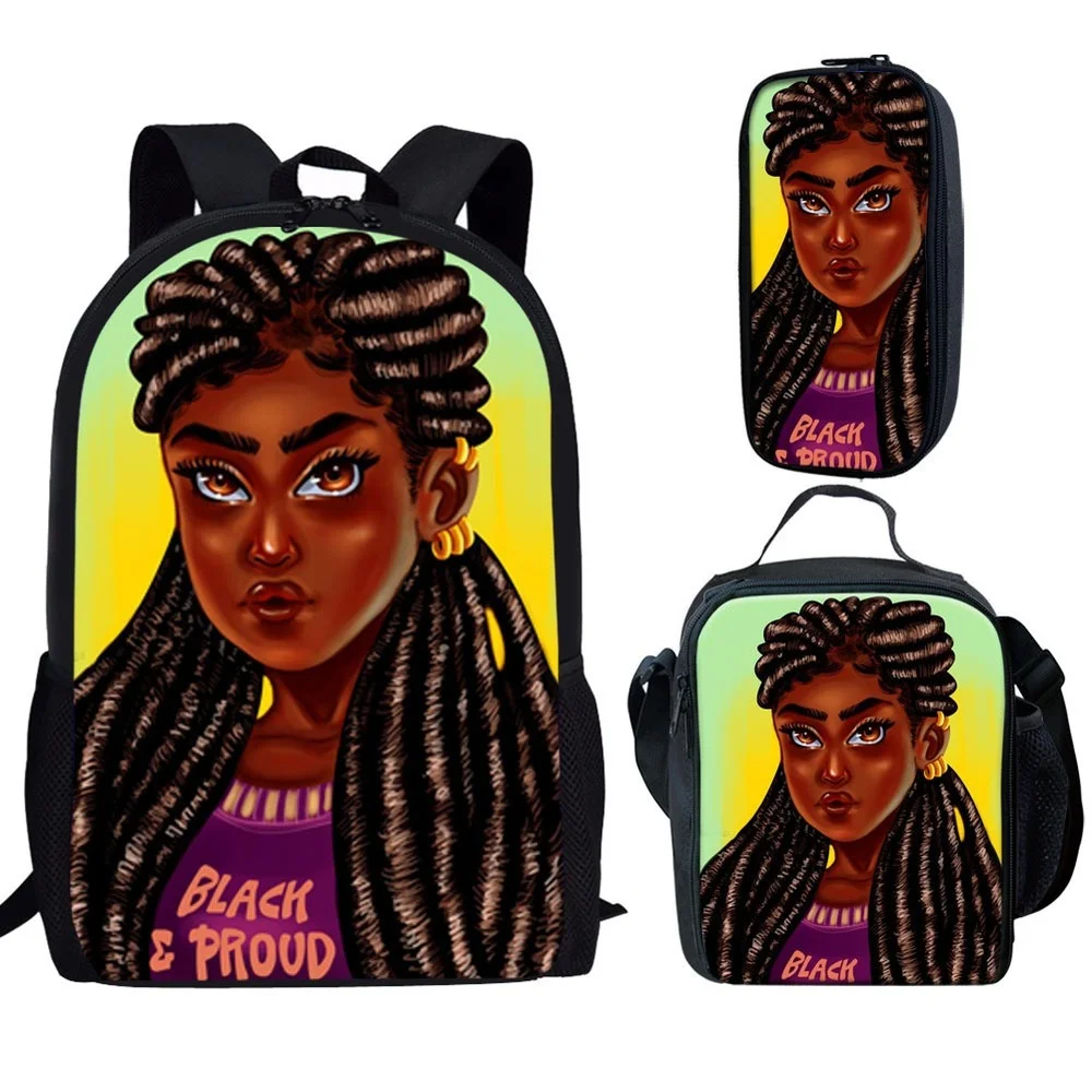 2024 African Girl Backpack 3pcs/set Students Boys Girls Schoolbag Pen Bag Lunch Bag Fashion Feminina Notebook Backpack