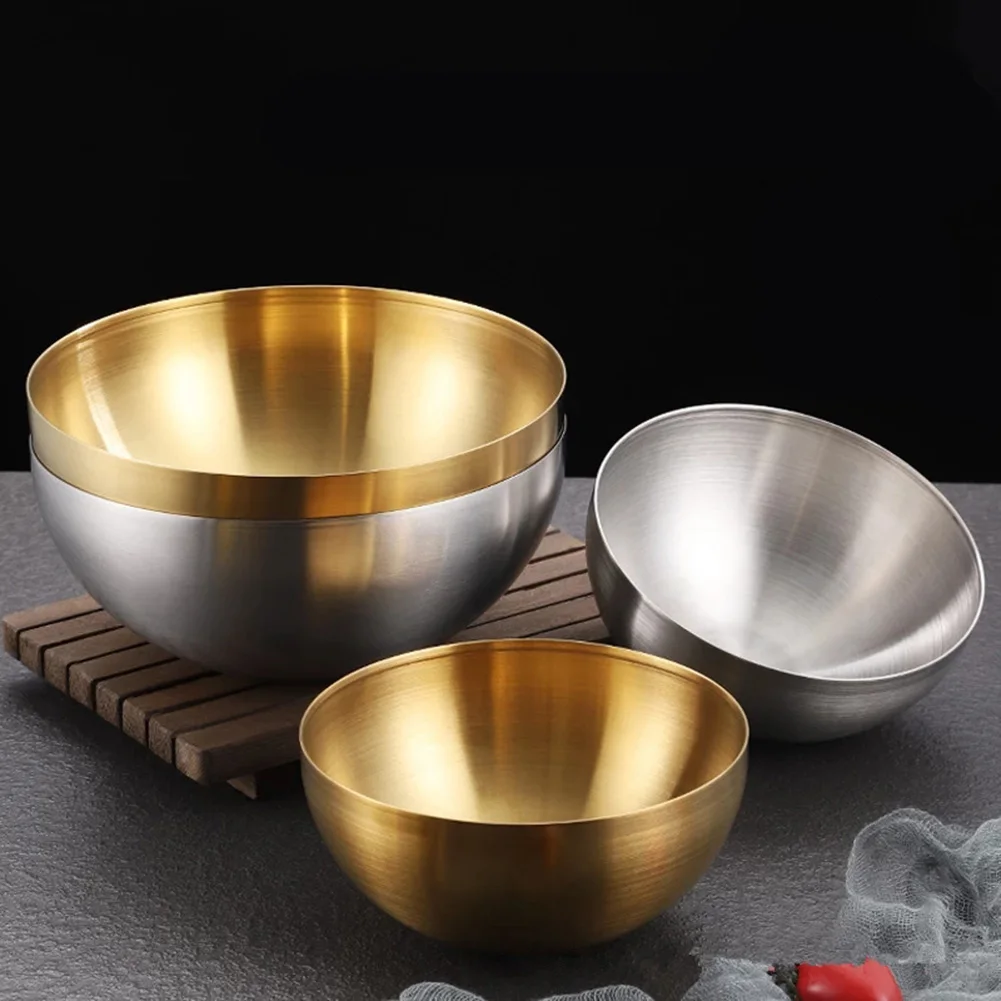 304 Stainless Steel Bowl Double Layer Fruit Salad Bowls Heat Insulated Kimchi Noodle Ramen Bowls Food Containers stainless steel bowl ramen bowl cereal bowls stainless steel basin