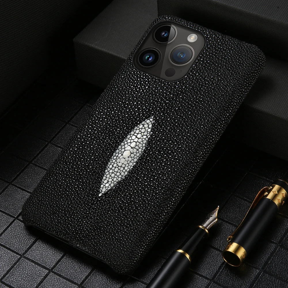 

Genuine Stingray Leather Phone Case for iPhone 15 12 13 14 Pro Max 15Pro 13Pro 14Pro 15Plus 14Plus 12Pro 11 pro max Luxury cover