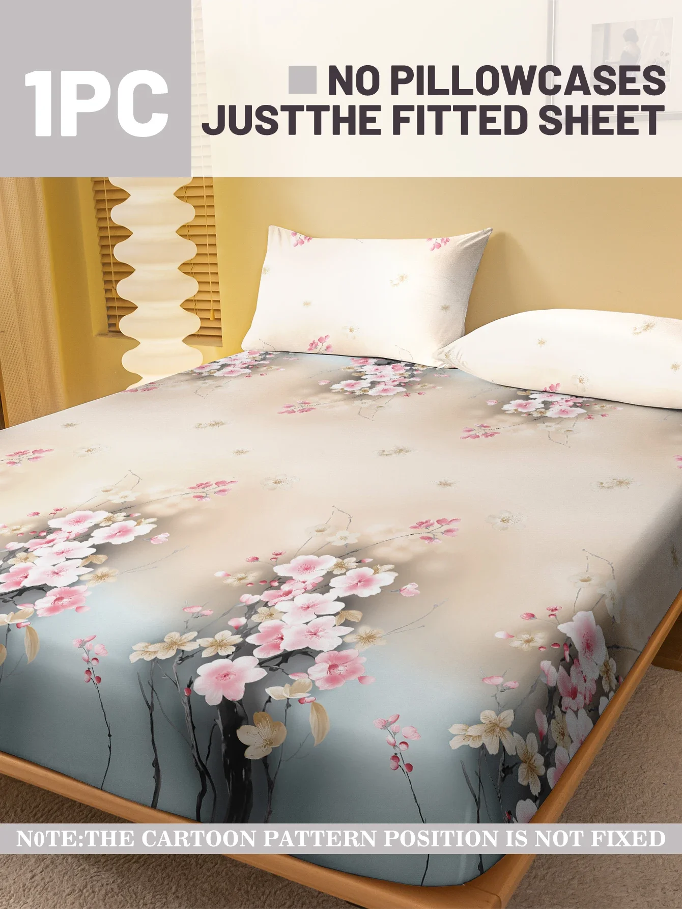 1 Simple modern Plant Flower printed matte Fitted Sheet, bedroom printed bed cover, bedding (excluding pillowcases) 2