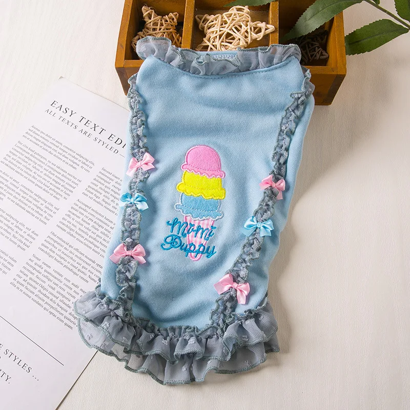 

Pet Dog Clothes Ice Cream Dress for Dogs Clothing Cat Small Bowknot Lacework Cute Thin Summer Girl Chihuahua Pet Products 2023