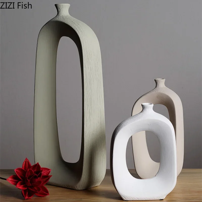 Ceramic Small Mouth Vase Flower Arrangement Dried Flower Vase Decorative Vases Ornament Decoration Crafts Home Accessories Vases 3