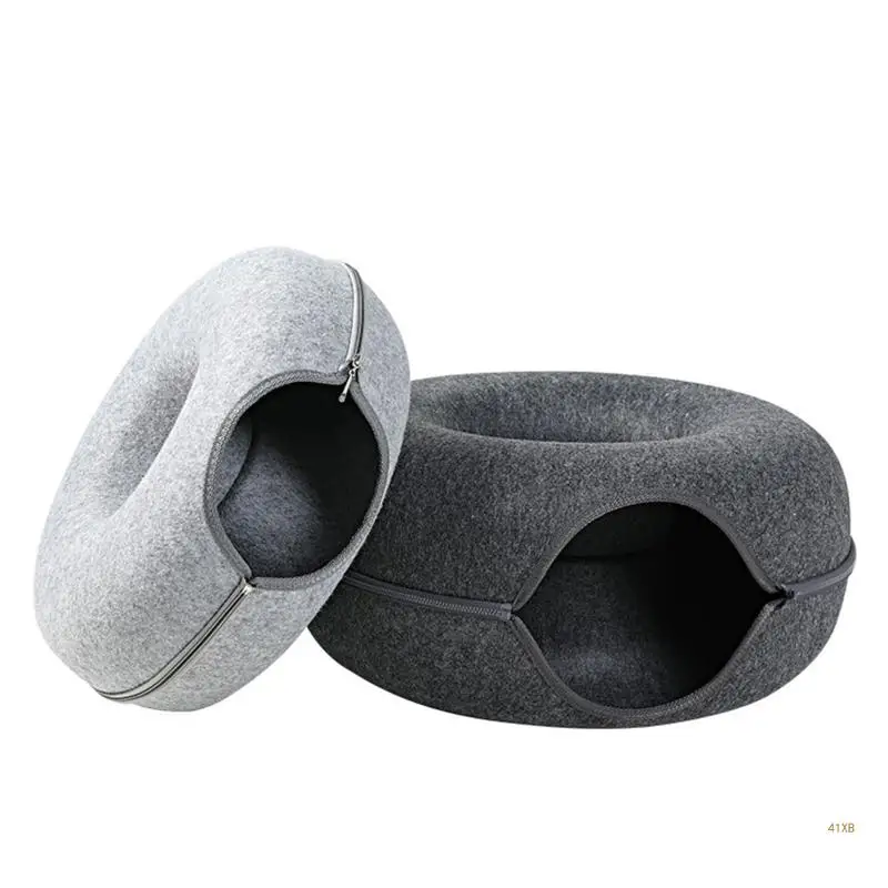 

41XB Cat Tunnel Bed with for Peep Hole 9.8in Diameter Felt Tube Playing Center Toy Gift for Small Kitten Rabbit
