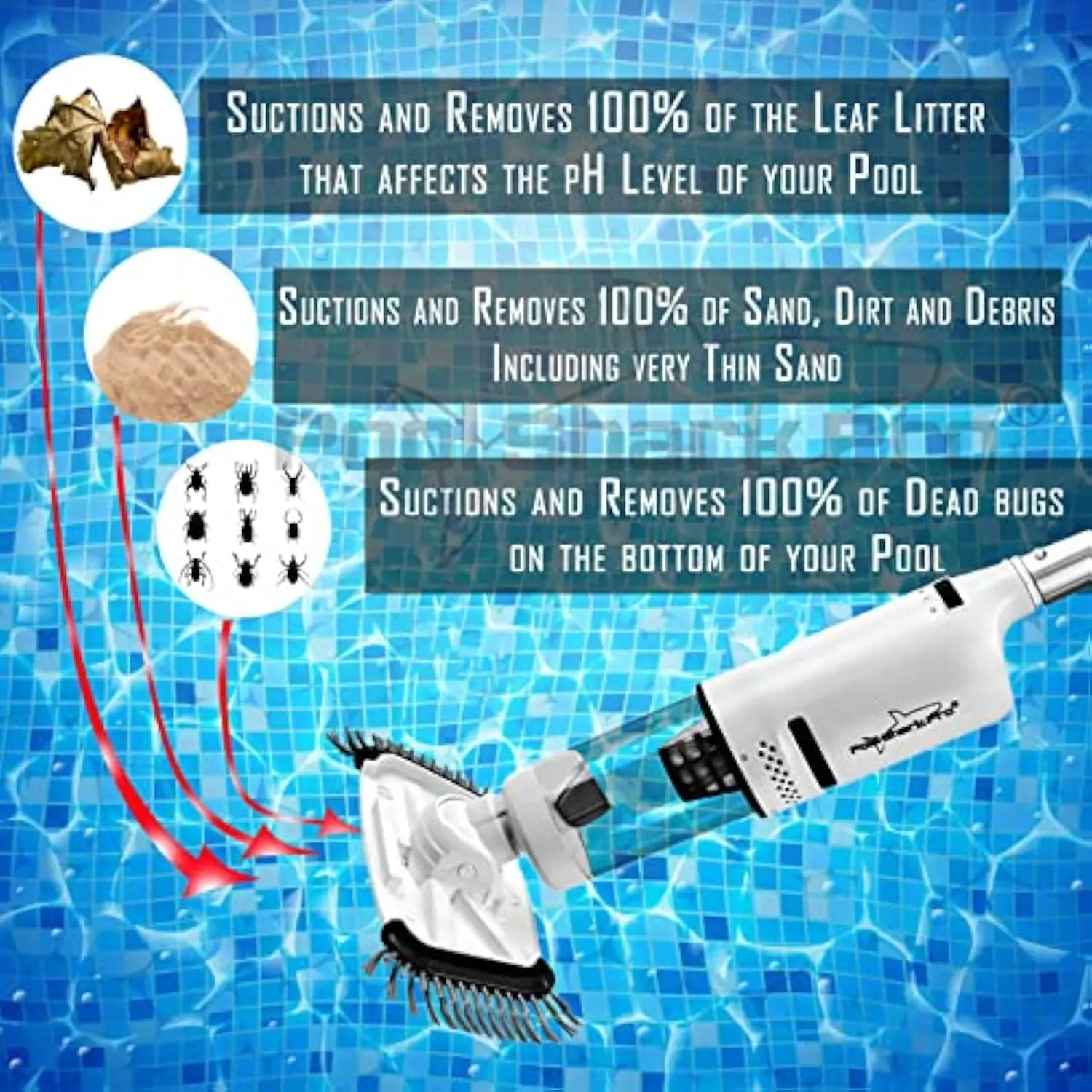 PRO Cordless Pool Vacuum, 1.5 Hours Strong Suction, 3-in-1 Multi-Task, White Plastic, High Suction Power, Large Debris Chamber,