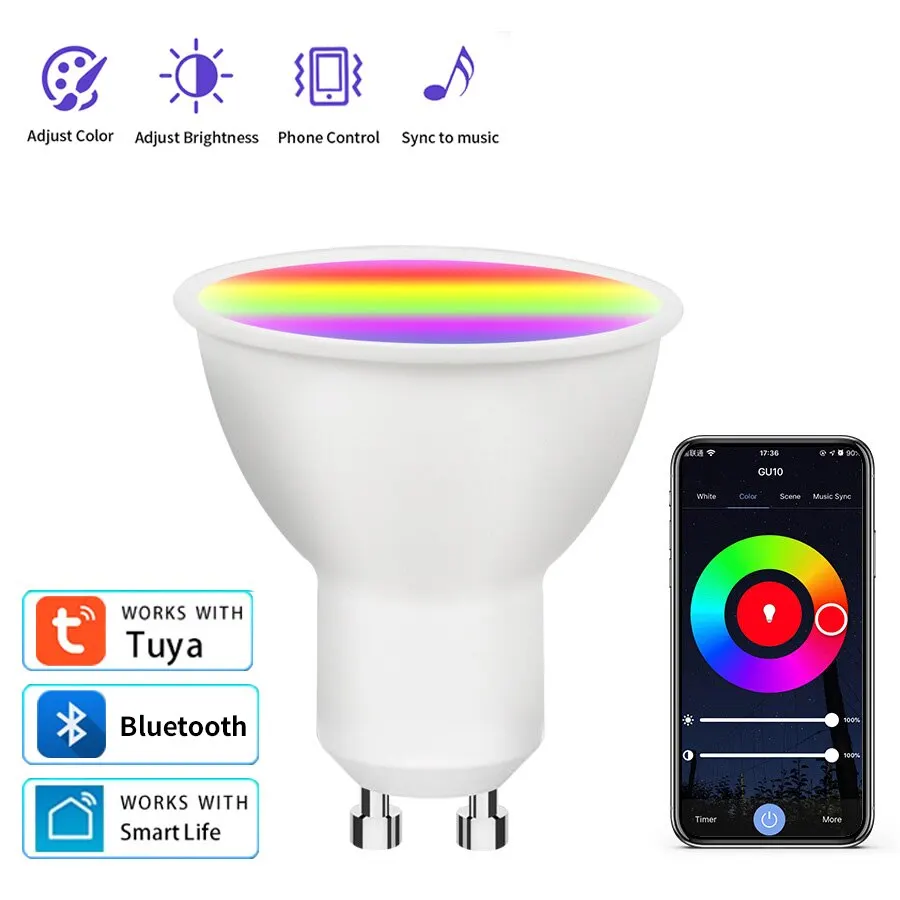 Tuya Bluetooth Smart Light Bulb GU10 RGB CW LED Lamp Sporlight 5W Dimmable APP Control For Smart Life Room Home Decor smart led bulb led lamp smart night lamp