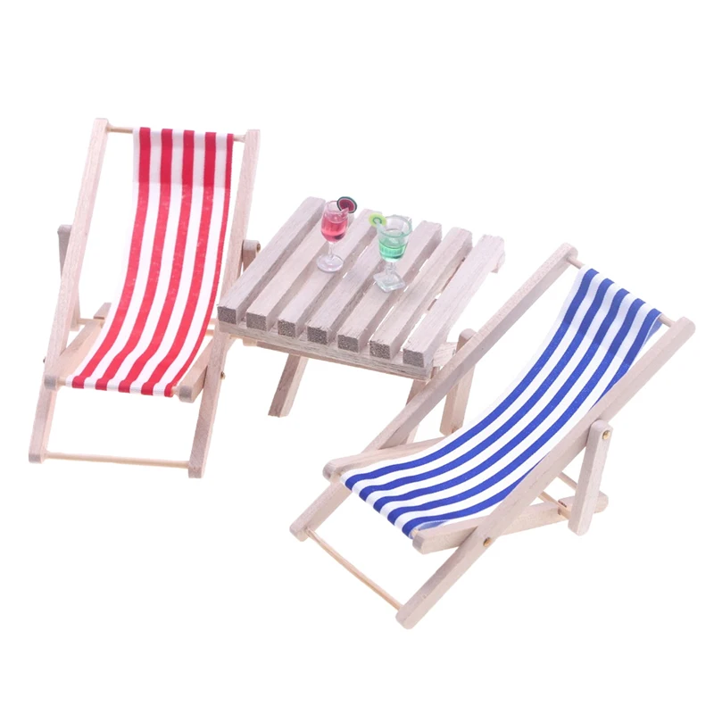 

Dollhouse Mini Wooden Beach Striped Chair Model Miniature Table Ornament Simulation Resin Summer Drink