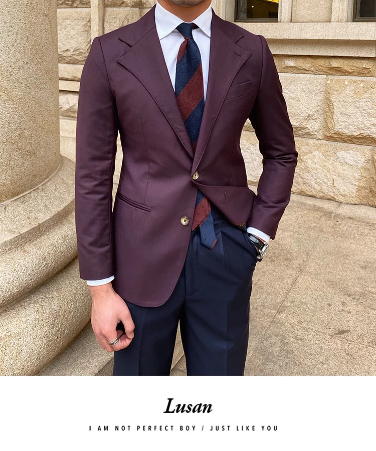 Style British Men Italian Wide Collar Versatile Slim Blazer Hombre Suit Chaqueta Hombre Prom Blazer Men Blazer Vintage Burgundy blazer for men wedding