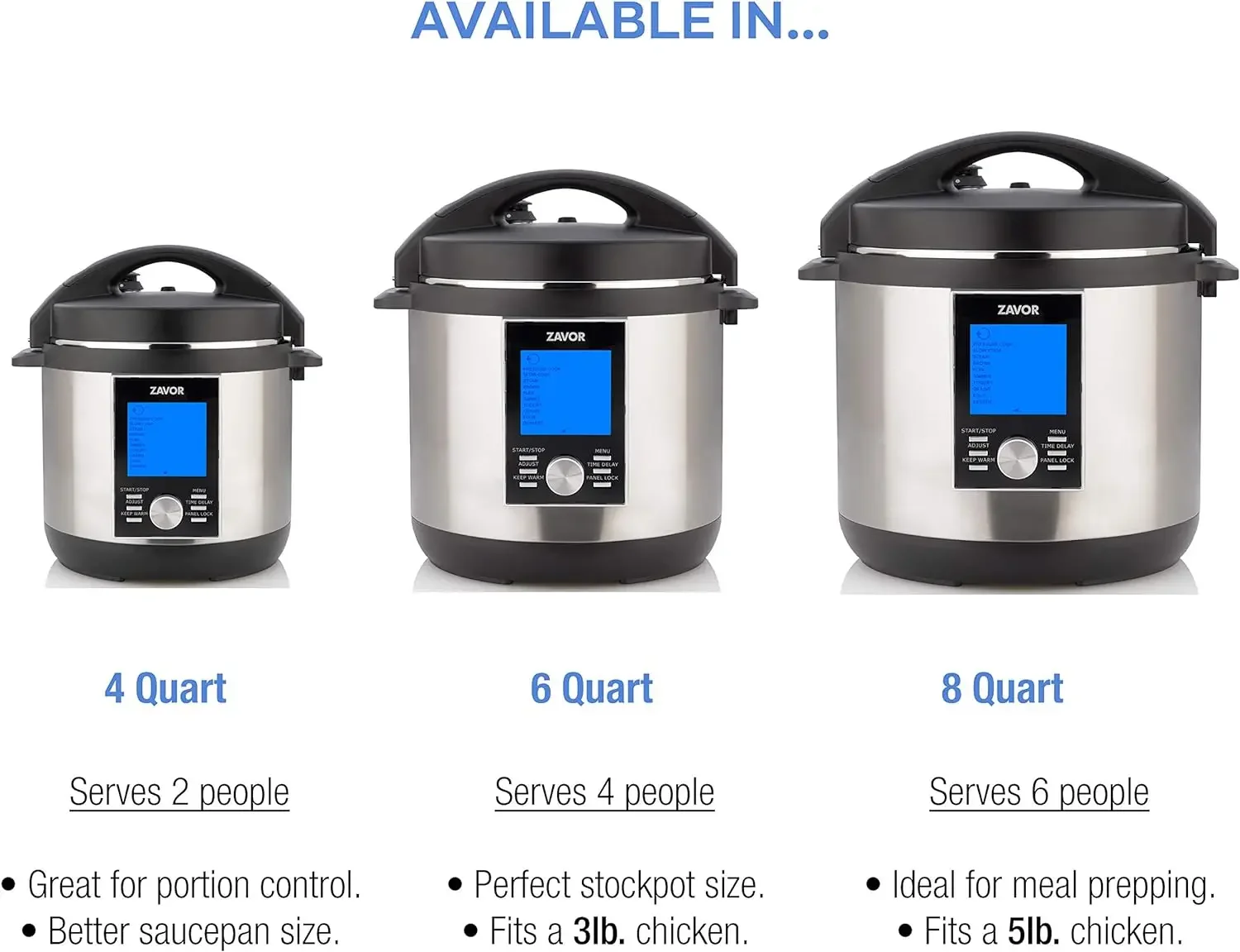 Zavor LUX LCD 8 Quart Programmable Electric Multi-Cooker: Pressure Cooker, Slow Cooker, Rice Yogurt Maker, Steamer