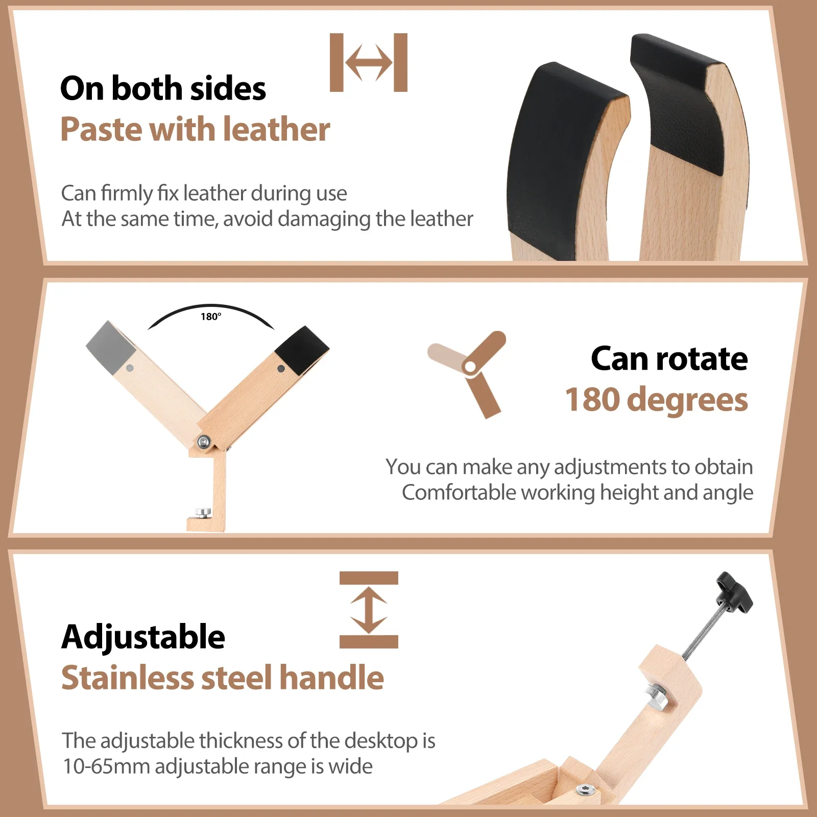 Stitch Pony Wood Leather Pony Foldable Table Desktop Stitching Horse Clamp Adjustable Leather Sewing Working Tools