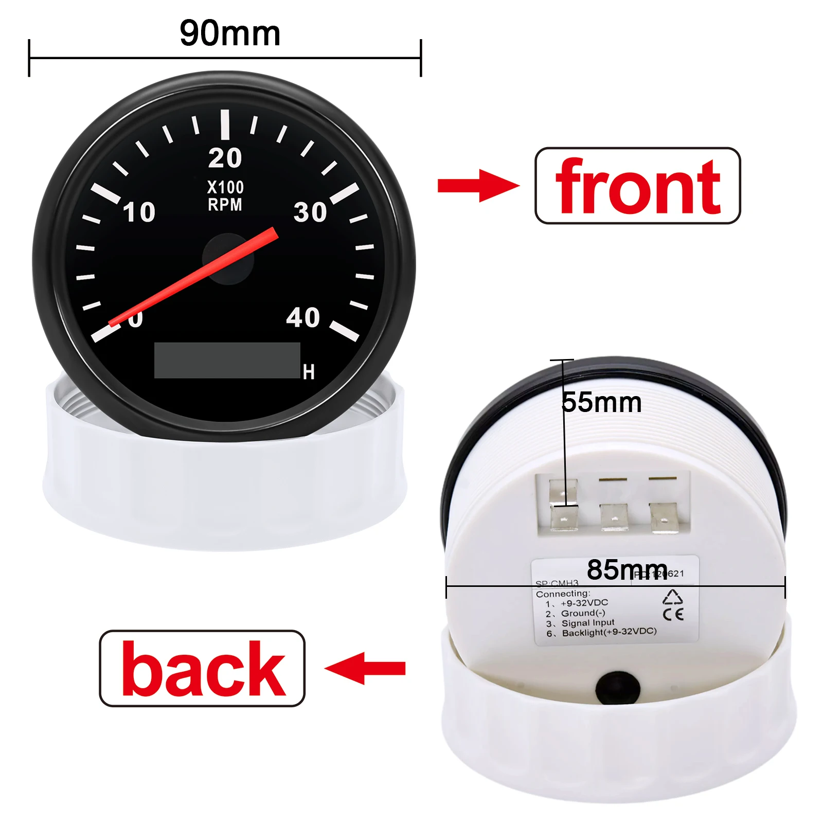 85mm Tachometer 0-4000RPM Meter Gauge LCD Hourmeter Red Backlight For 1 2 3 4 5 6 7 8 Cylinder Diesel Gasoline Engine 12V 24V