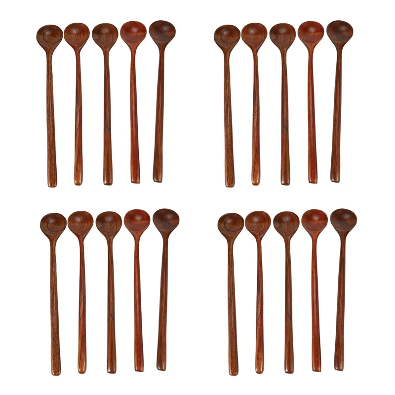 

Hot Long Spoons Wooden, 20 Pieces 10.9 Inches 100% Natural Wood Long Handle Round Spoons For Soup (Korean Style Soup Spoon)