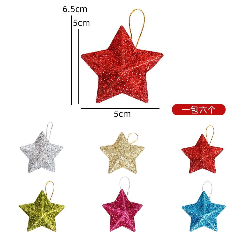 6Pcs Glitter Gold Silver Star Christmas Ornaments Star Embellishments Pendant for Xmas Tree Hanging Navidad New Year Party Decor
