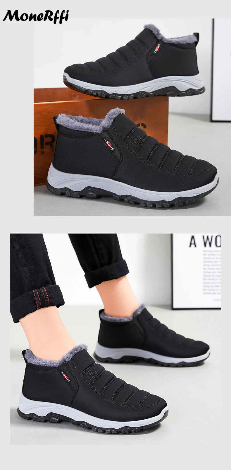 Snow Boots Men Plus Size Shoes For Men Warm Fur Winter Mens Shoes Unisex Ankle Boots Waterproof Shoe Male Footwear Work Shoes