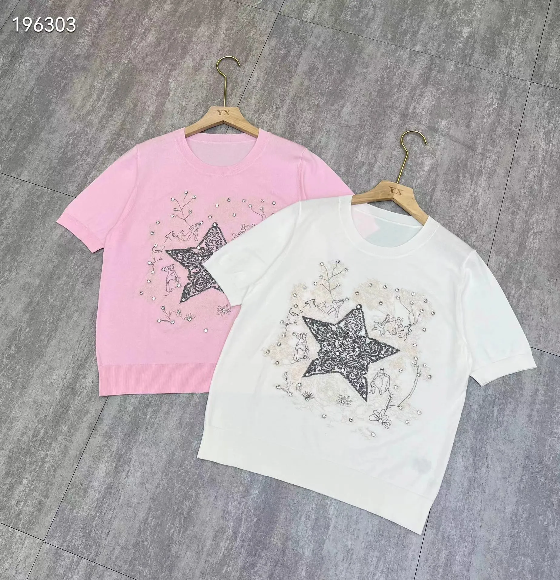 

qs086 Fashion women Tops & Tees 2024 Runway Luxury European Design party style T-Shirts Women's Clothing