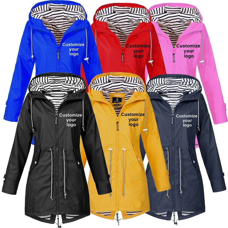 Women's Outdoor Windproof Hooded Jacket Autumn/Winter Solid Casual Basic Zipper Lightweight Pocket Jacket Customize Your Logo