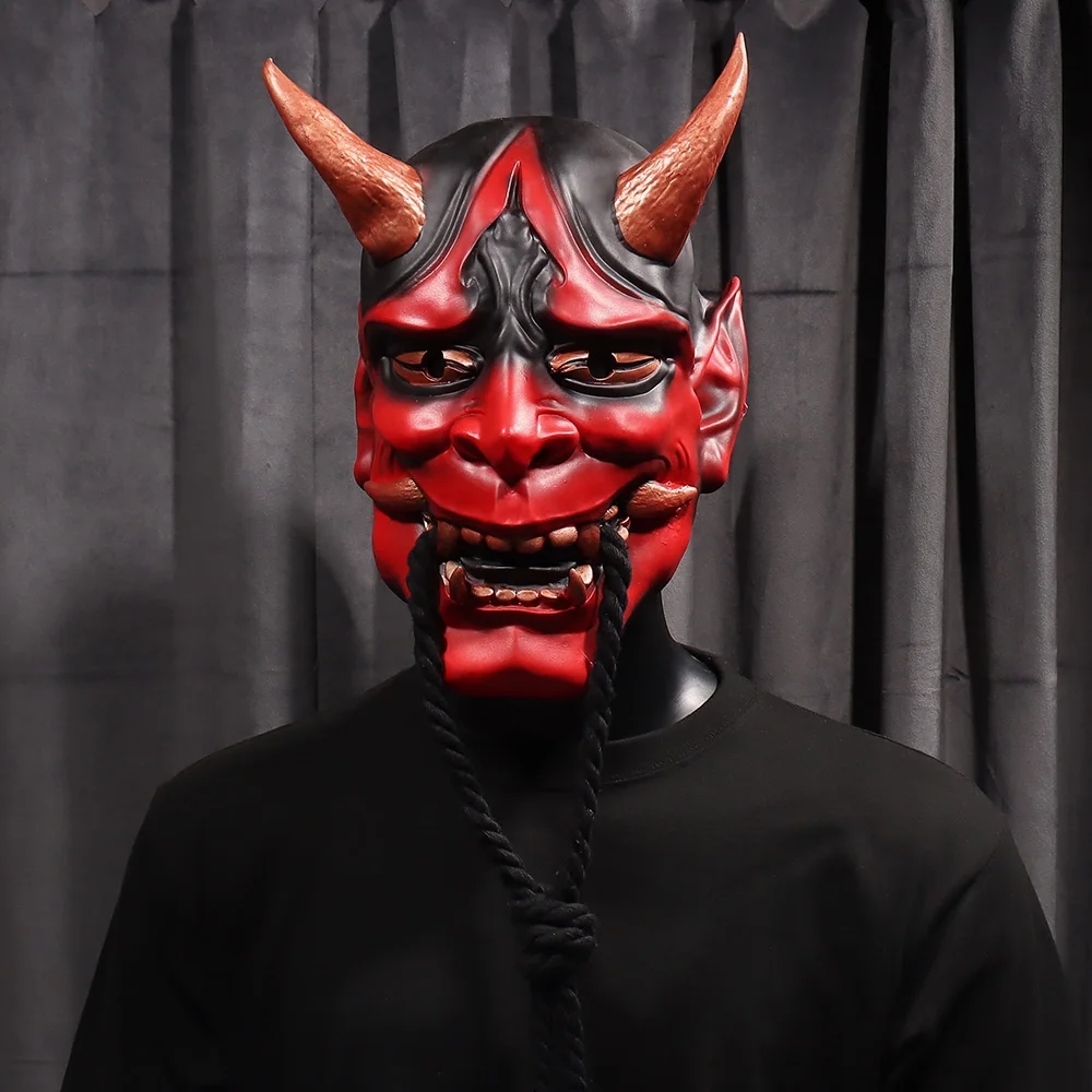 Japanese Prajna Latex Mask Cosplay Samurai Noh Kabuki Assassin Demon Ghosts Face Creepy Masks Halloween Party Costume Props
