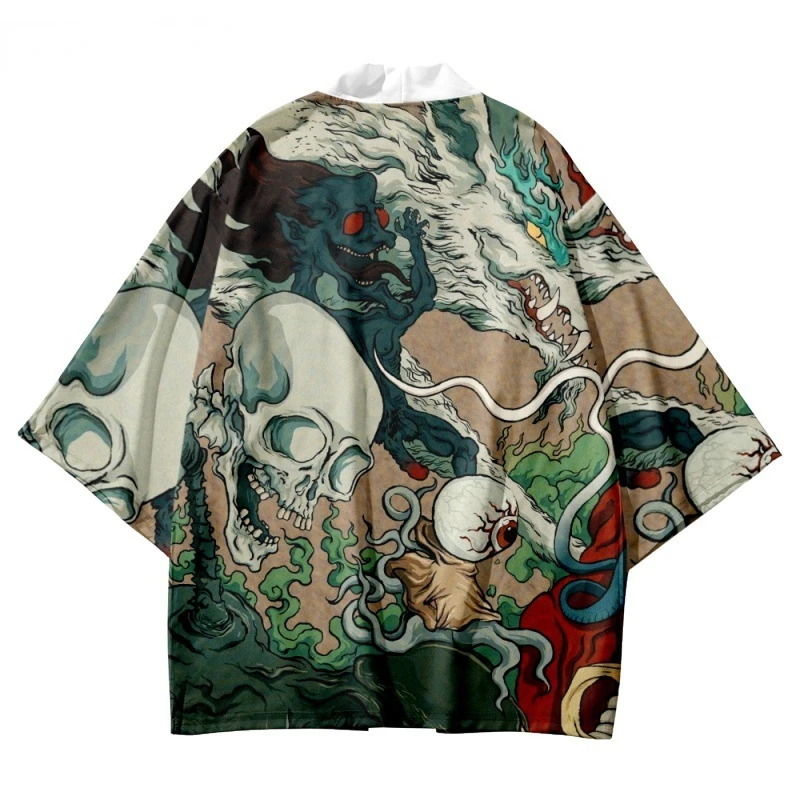 

Streetwear Skeleton Print Cosplay Cardigan Haori 2023 Fashion Beach Yukata Traditional Kimono Japanese Women Men Shirts