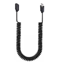 Coiled USB 2.0 Male to Female Micro USB Extension Charging Cable - 1m (Black)