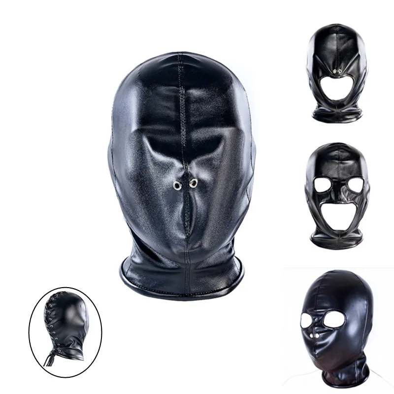 

4 Style Leather Bondage Hood Sex Toys Adult SM Role Play Headgear Open Mask for Men Women Fetish BDSM Flirt Sex Game Fetish