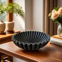 Decorative Bowl Modern Black Ruffle Resin Handcrafted Fluted Bowl Heavy Duty Centerpiece Desktop Decoration Fruit Bowl 1