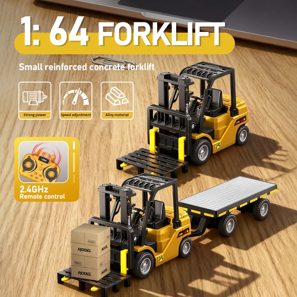 1:64 Bluetooth Remote Control Crane And Forklift two-in-one Desktop Mini Alloy Toy Car With Trailer Christmas Gift In Color Box - Image 2