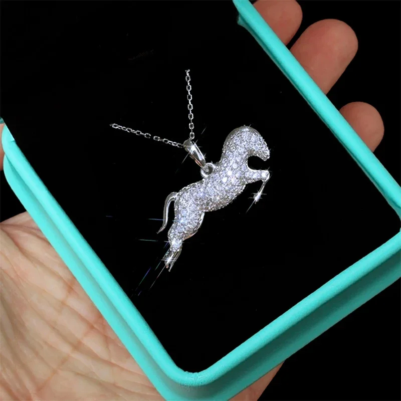 

Cute Pony Birthday Present Women Necklace Inlaid Crystal Zircon Stones Fashion Horse Pendant Jewelry Wholesale Lots&Bulk