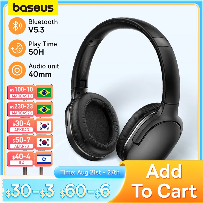  Baseus D02 Pro Wireless Headphones Sport Bluetooth 5.3 Earphone Handsfree Headset Ear Buds Head Phone Earbuds For iPhone Xiaomi