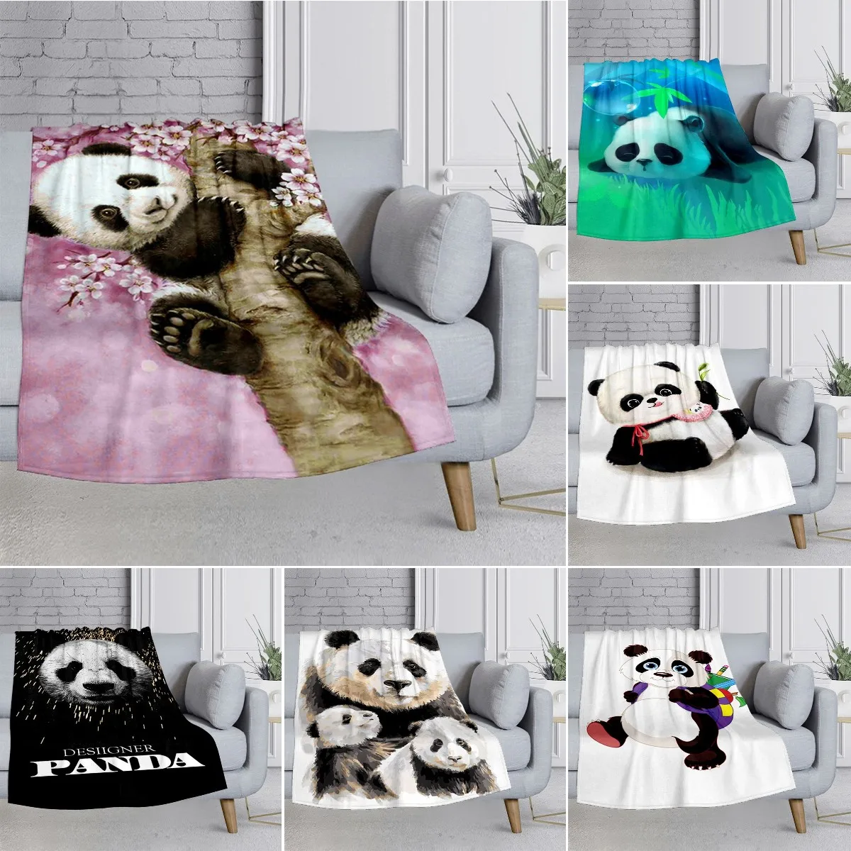 

Cute Kawaii Panda Baby Printed Blanket Soft Fluffy Throw Blankets Flannel Cartoon Warm Thin Quilt for Sofa Bed King Queen Size