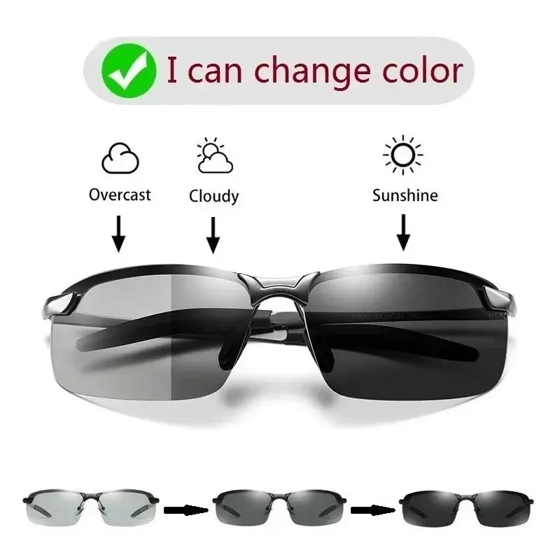 Polarized sunglasses, photochromic sunglasses, driving glasses Men Photochromic Polarized Sunglasses Driving Fishing Chameleon Glasses Change Color Sun Glasses Day Night Vision UV400 Eyewear