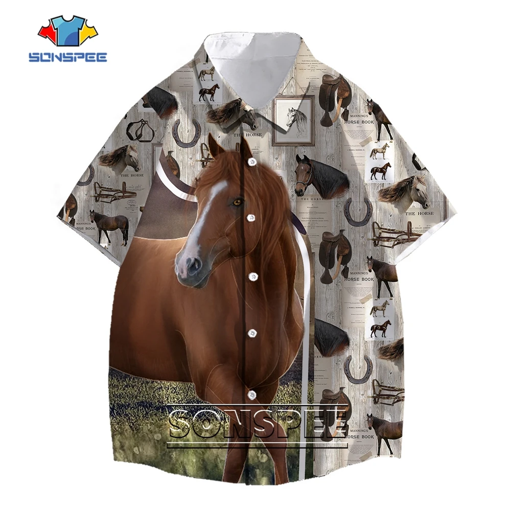 SONSPEE Animal Horse 3D Print Hip Hop Hawaiian Shirt Men Women Ancient Horse Riding Equipment Harajuku Shirt  All-match Blousers horse print