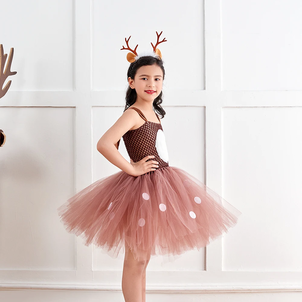 Robe tutu de renne de Noël pour filles, robe de princesse en tulle, robes  de soirée