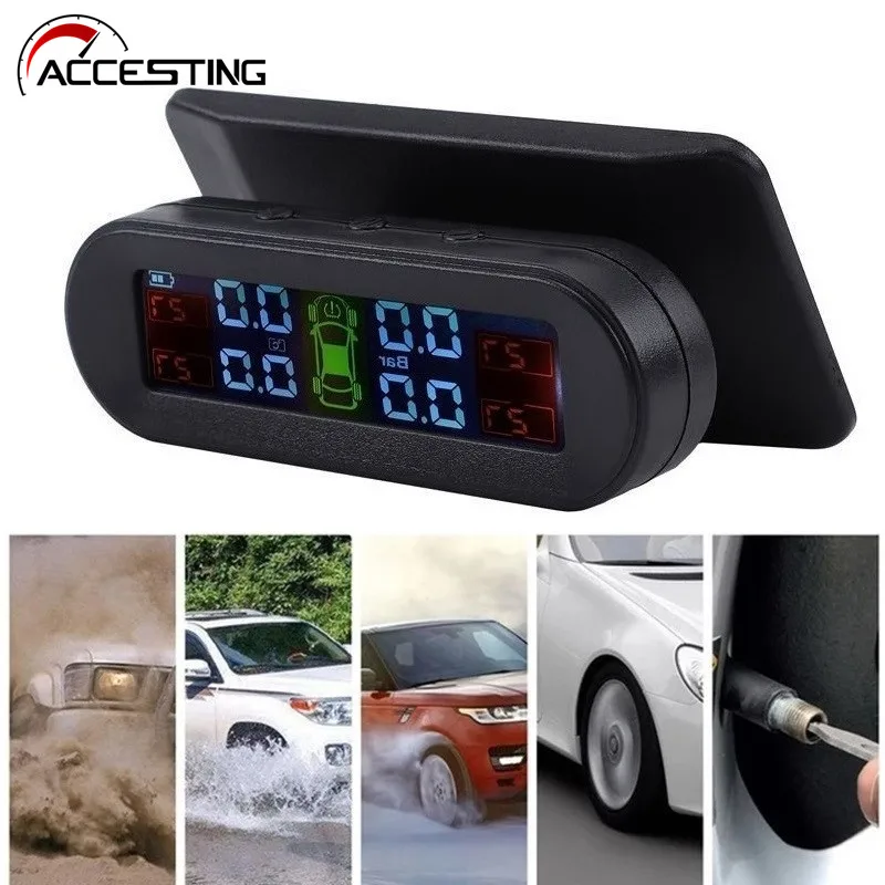 Solar TPMS Car Tire Pressure Alarm Monitor Smart System 4 Sensors Security Alarm Display Tyre Pressure Temperature