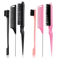 3Pcs Slick Back Hair Brush Set Bristle Hair Brush Brush Teasing Comb for Women Baby Kids Black Hair 1