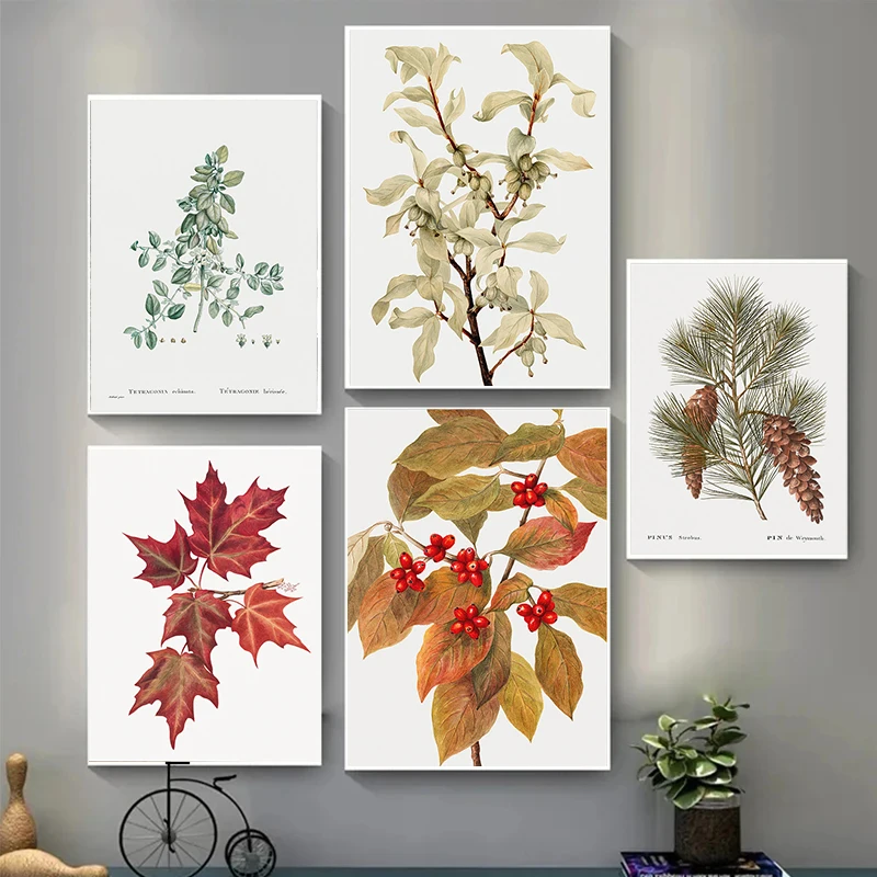 Vintage Autunno Berry Juniper Poppies Dracaena Botanical Poster Canvas Painting Wall Art Picture For Room Home Office Decor Gifts
