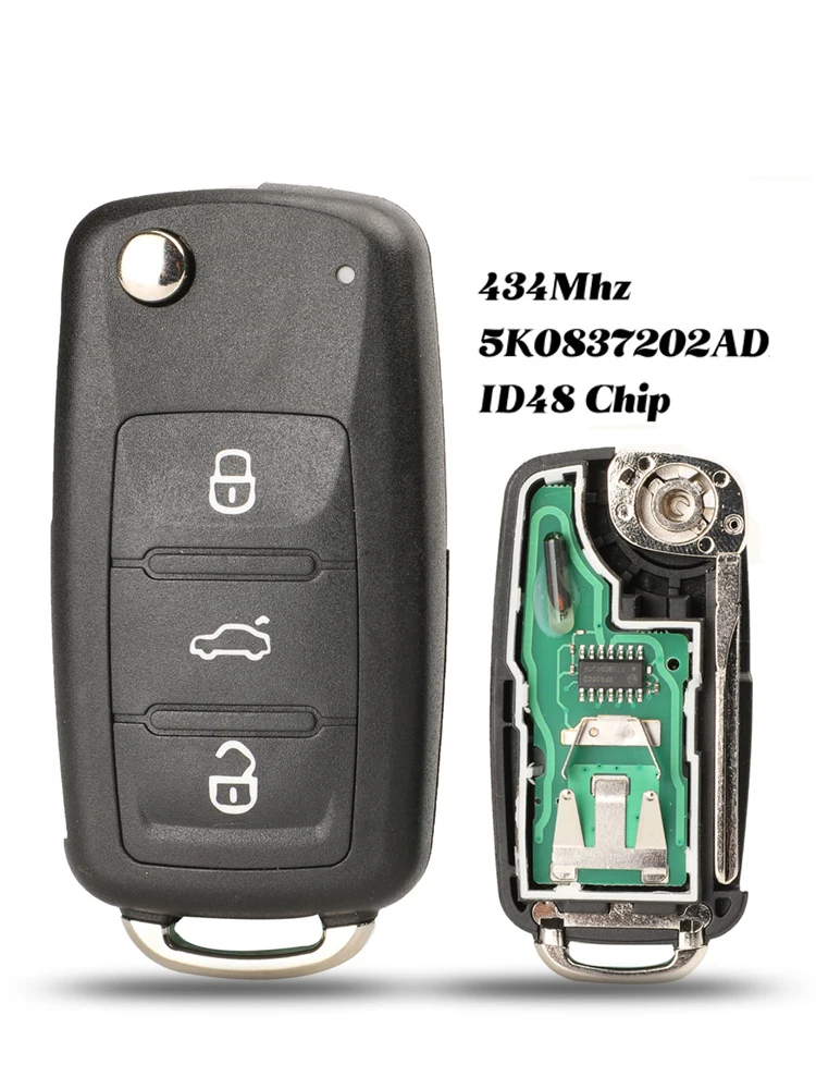 Llave remota Jingyuqin 315/434 MHz ID48 para Volkswagen VW Golf 4 5 6 Jetta Passat CC Tiguan Polo Beetle Touran 1J0959753AG/DA/AH/AM