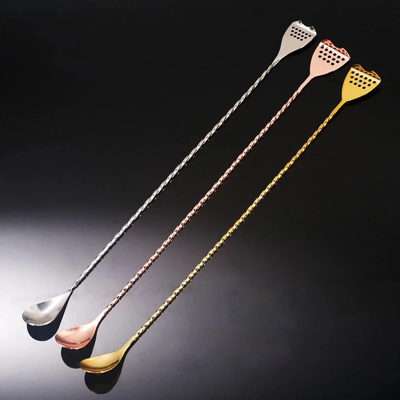 40cm Stainless Steel Cocktail Bar Spoon Japanese Style Best Bartender Bar With Strainer Tail Silver Copper Gold Barware