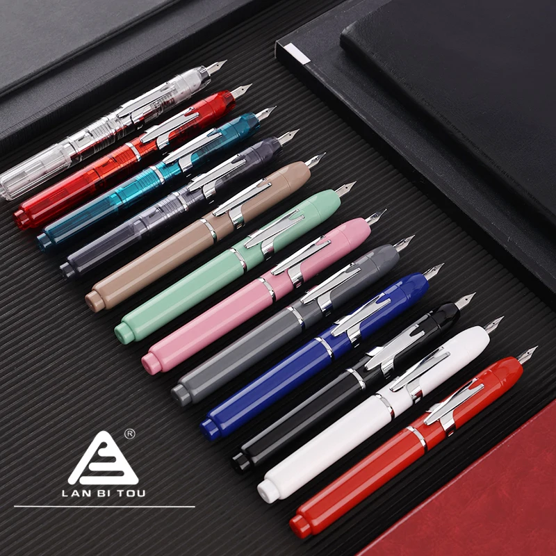 Lanbitou 3088 Smooth Press Fountain Pen Student Retractable EF Nib Resin Transparent Blue Pen Writing Stationery School Gift