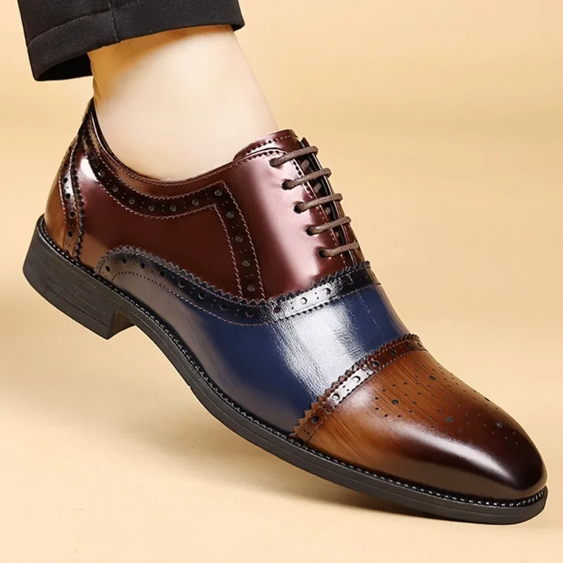 British Style Men Formal Shoes Office Men's Social Shoes Wear-resistant Men Color Matching Leather for Men